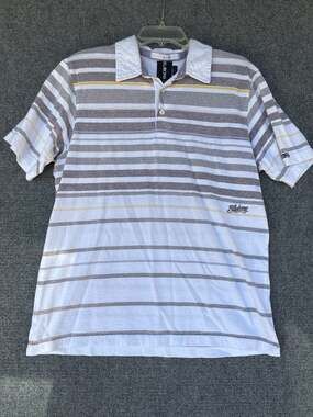 Vintage Billabong Men's Striped Polo Shirt Large White Gray Yellow